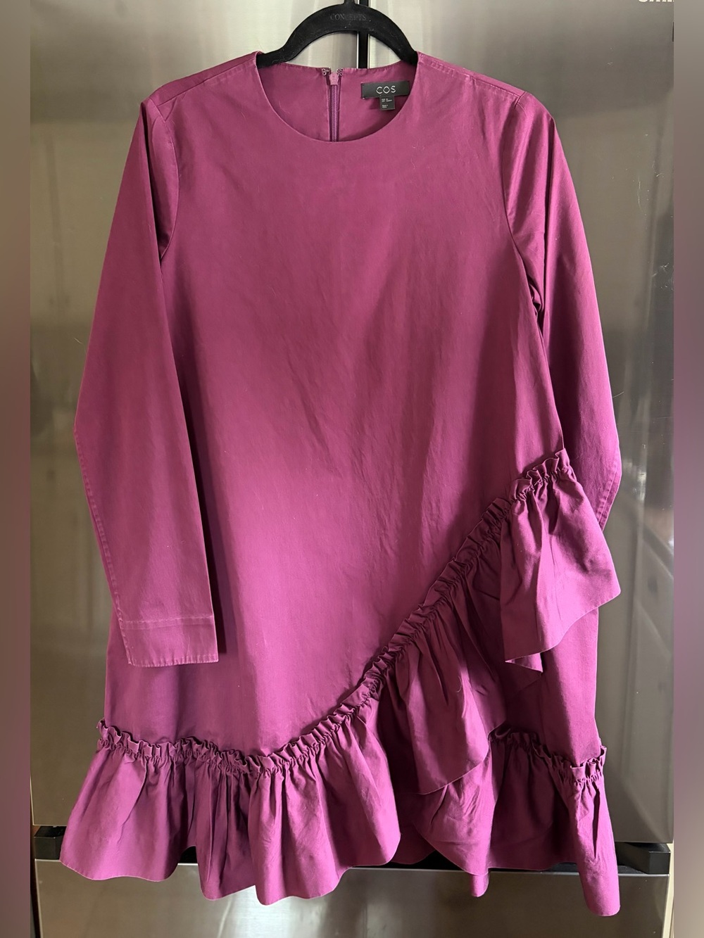 COS Ruffled A-Line Minimalist Avant Garde Jewel Tone Party Shift Mini Dress Sz S - Picture 2 of 7
